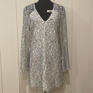 WAYF white and black lace overlay dress.